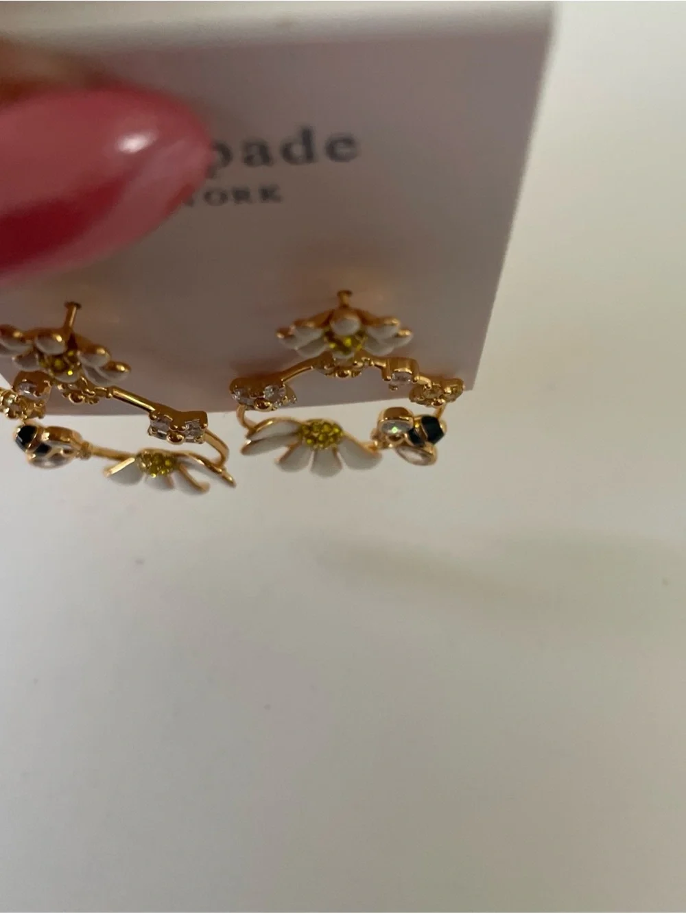 kate spade White & Gold Daisy Hoop Earrings with Bee Accents